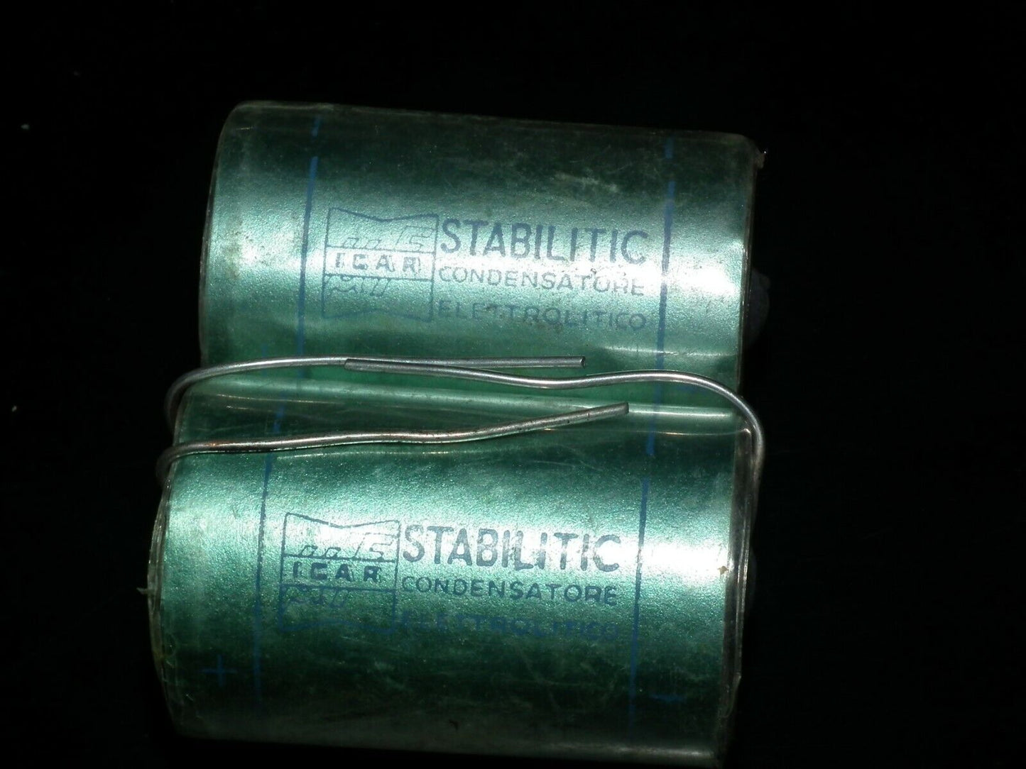 Two vintage NOS capacitors 20uF 250V ICAR Stabilitic Condensatore Elettrolitico