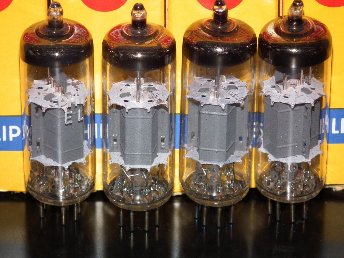 Platinum matched quad (4 tubes) EL95 6DL5 Valvo Hamburg rebranded Philips NOS