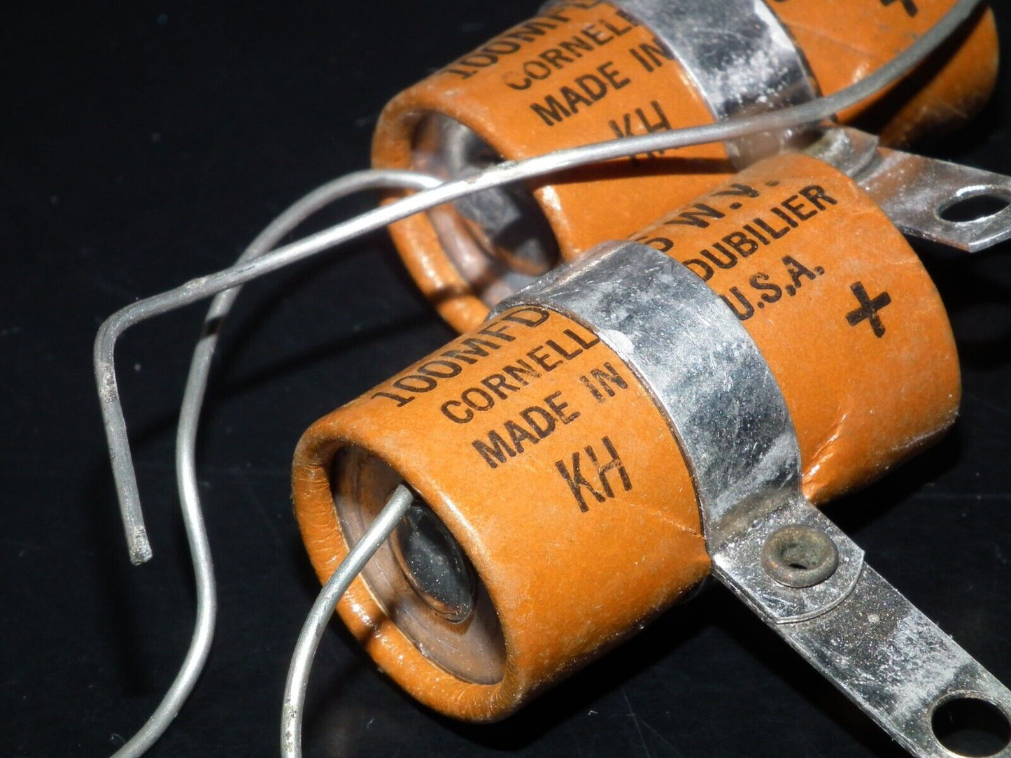 Two (2 pcs) Vintage NOS Capacitors Cornell Dubilier 100uF 6V