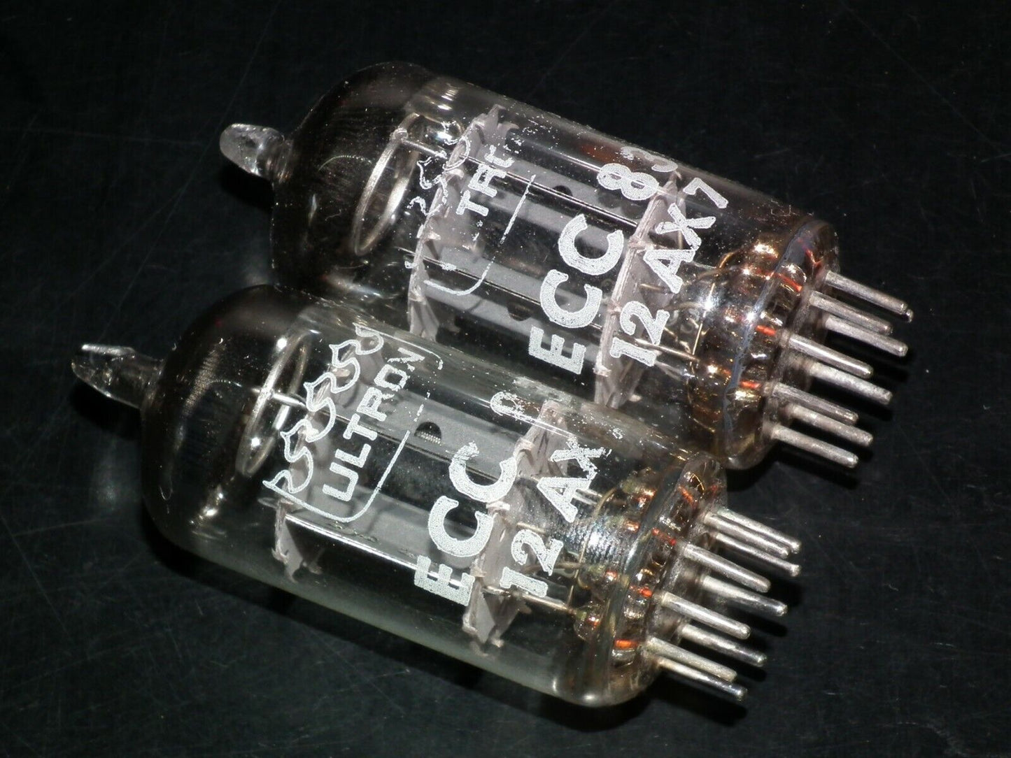 ECC83 Philips France 12AX7 Matched Pair Ribbed plates, Rebranded ULTRON NOS NIB
