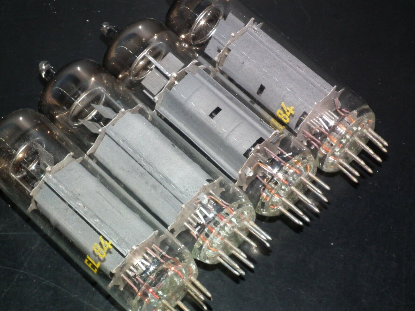 EL84 6BQ5 RFT Germany - NOS platinum matched quad - early 60s RARE WELDED PLATES