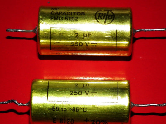 Two vintage MP capacitors 2 uF / 250V Rifa Sweden (PIO - Paper in oil capacitor)