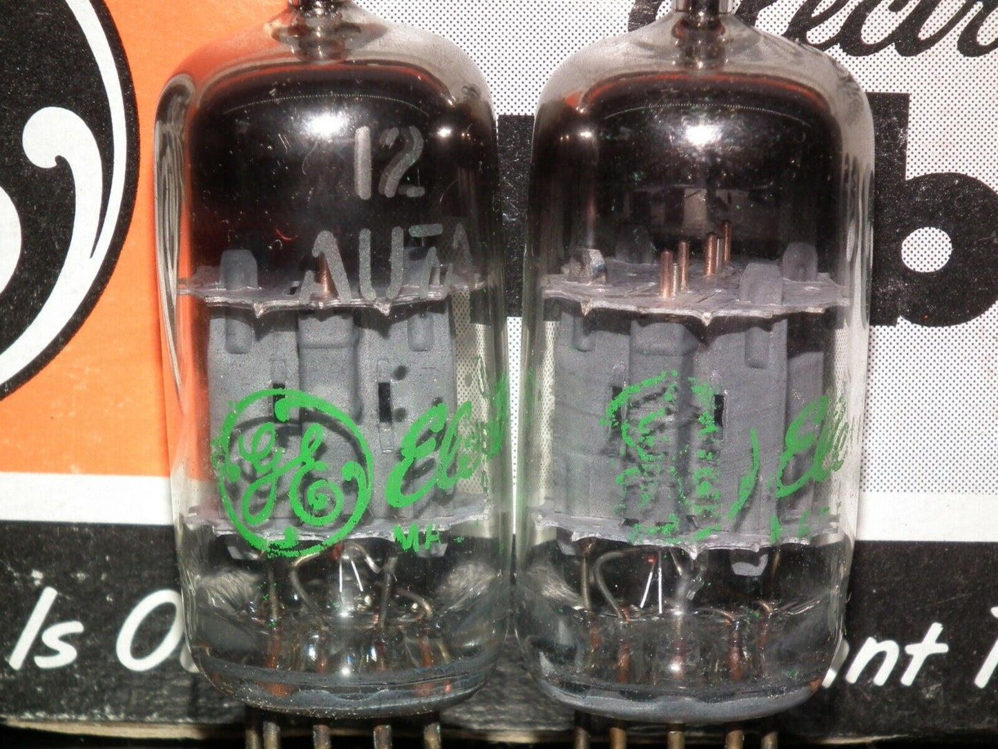 12AU7A General Electric ECC82  - Platinum Matched Pair - NOS NIB Green printing