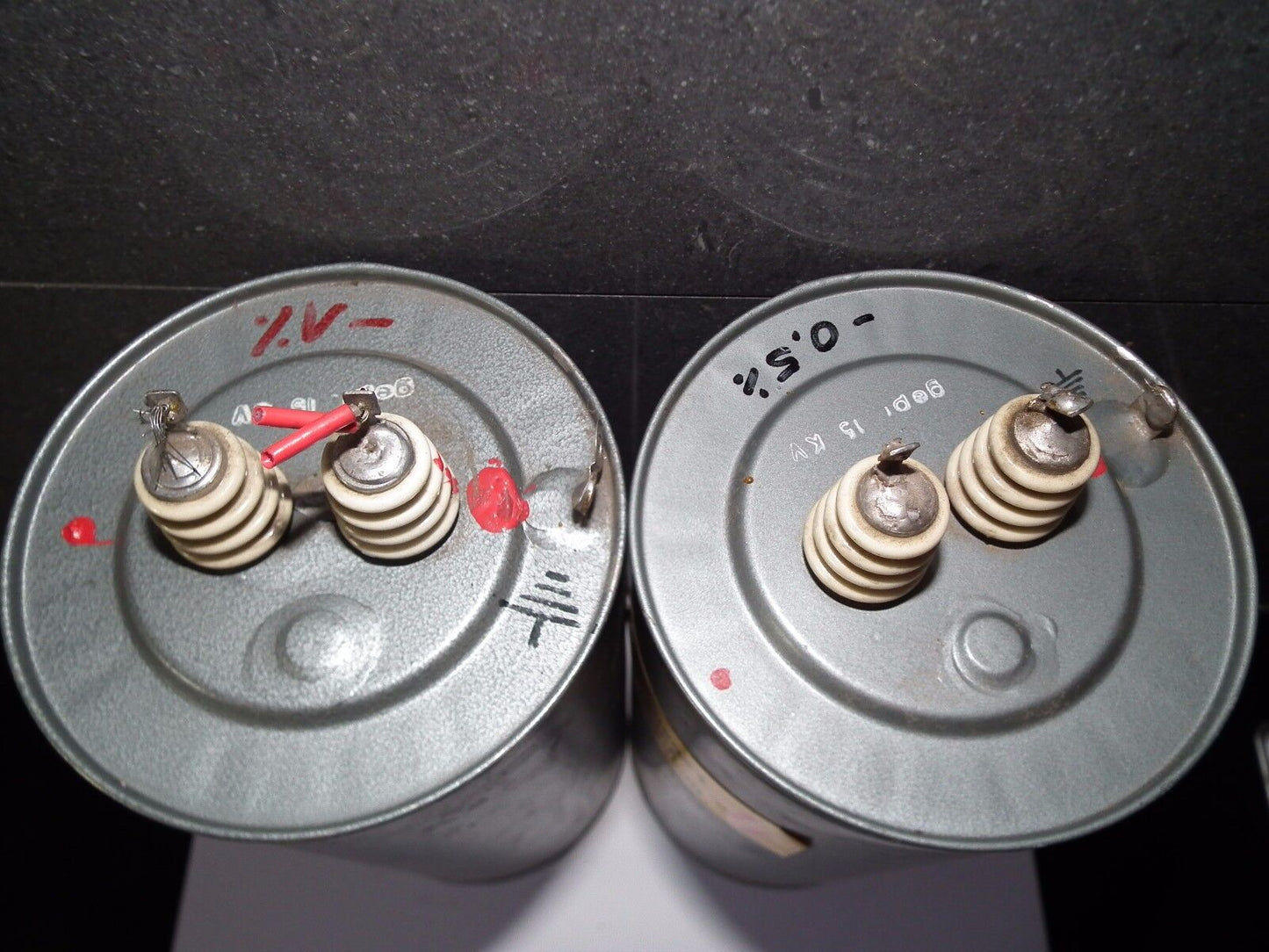 Two vintage ITT PIO capacitors 32 uF / 3.75KV 32mfd / 3.75KV W. Germany 1971