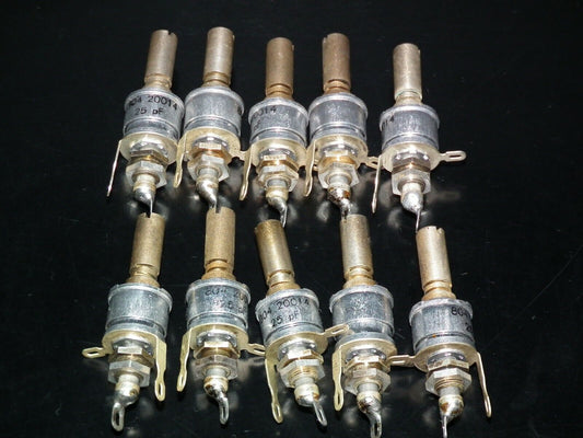 Ten (10) NOS Beehive 3pF - 25pF Variable Trimmer Capacitors Tubular Piston Caps