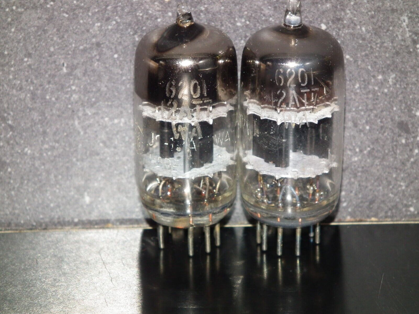 Matched pair 6201 GE 12AT7WB Triple Mica Square Getter tested 90% of NOS