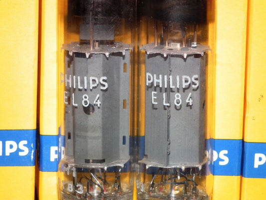 EL84 6BQ5 Mullard - NOS NIB platinum matched pair Blackburn 1971 branded Philips