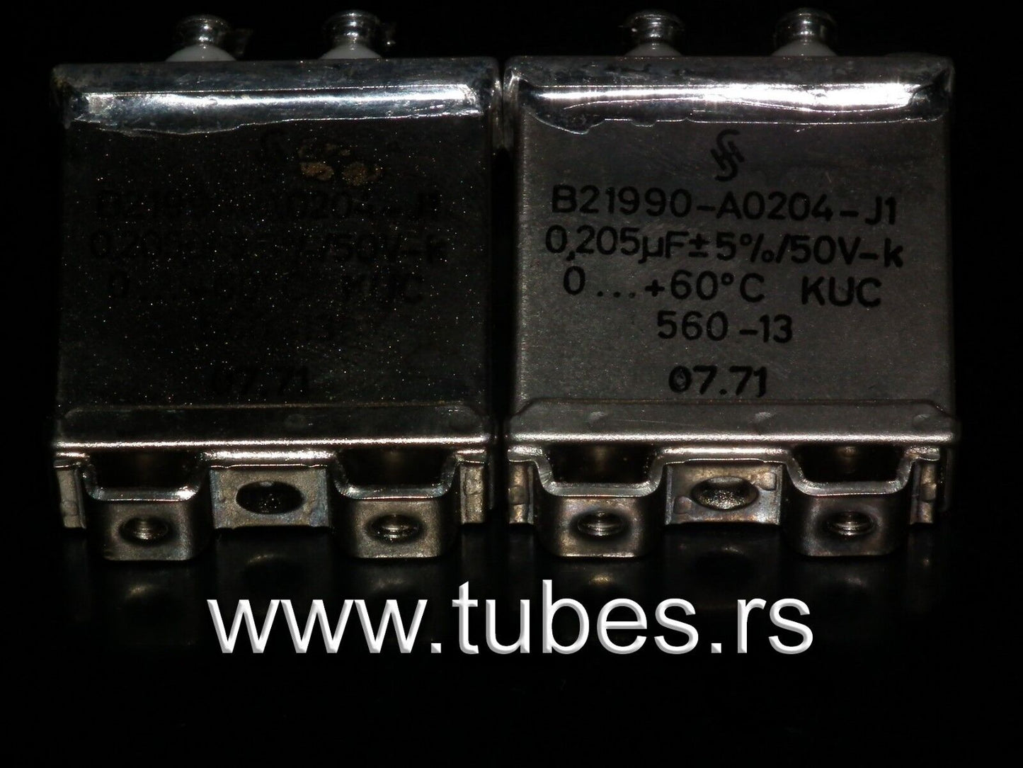 Two vintage Siemens PIO capacitors 0.205 uF / 50V Klangfilm tube audio