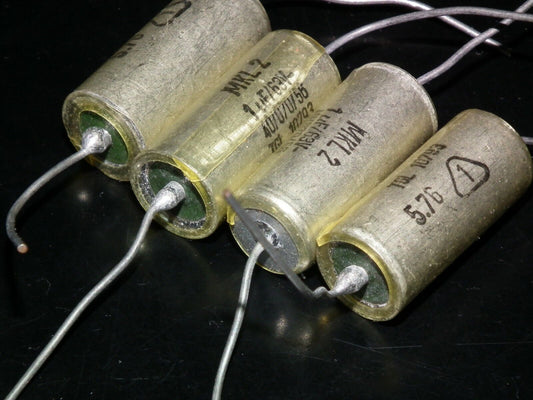 Four vintage NOS capacitors 1uF 63V MKL2 Made in West Germany in 1976 1mfd 63V