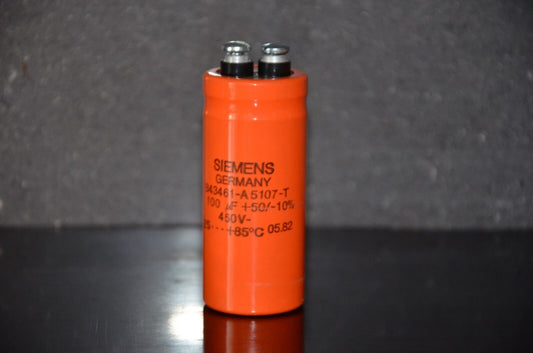 One vintage NOS electrolytic capacitor 100uF 450V Siemens Orange Can W. Germany