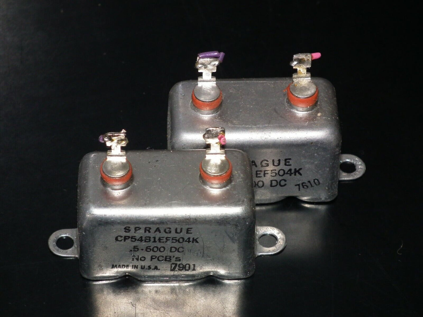 Two (2 pcs) RARE PIO Capacitors 0.5mfd 600V 0.5u Sprague USA