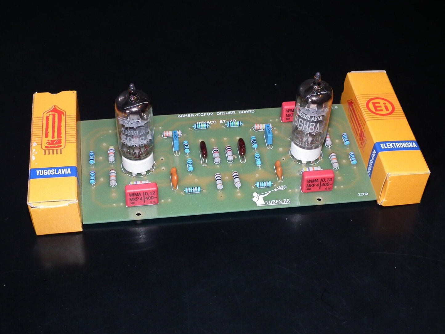 DYNACO ST-70 6GH8A / 6GH8 COMPLETE STUFFED PC-3 DRIVER BOARD (Retro Phenolic Look) WITH TUBES (NOS Platinum matched pair of 6GH8A EI Philips)