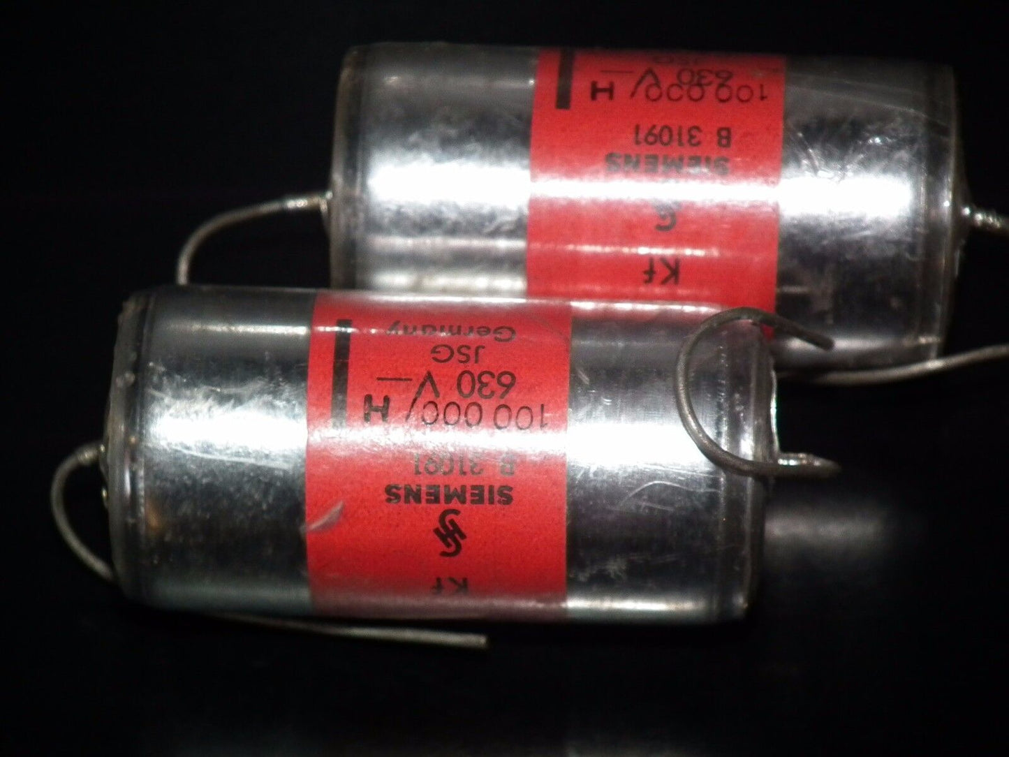 Two vintage NOS Polystyrene Capacitors 0.1mfd / 630V Siemens Klangfilm Hi End