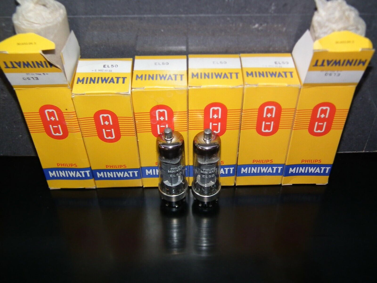Matched Pair Philips EL50 Output Pentode RARE Dual D GETTER Metal Base same code