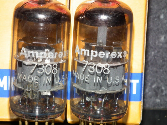 7308 Amperex E188CC RARE gray shield, matched pair, tested NOS, gold pins 1961