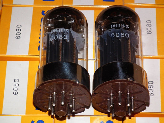 One (1 pcs) NOS Mullard 6080/6AS7/5998 black plates tube (rebranded Philips)