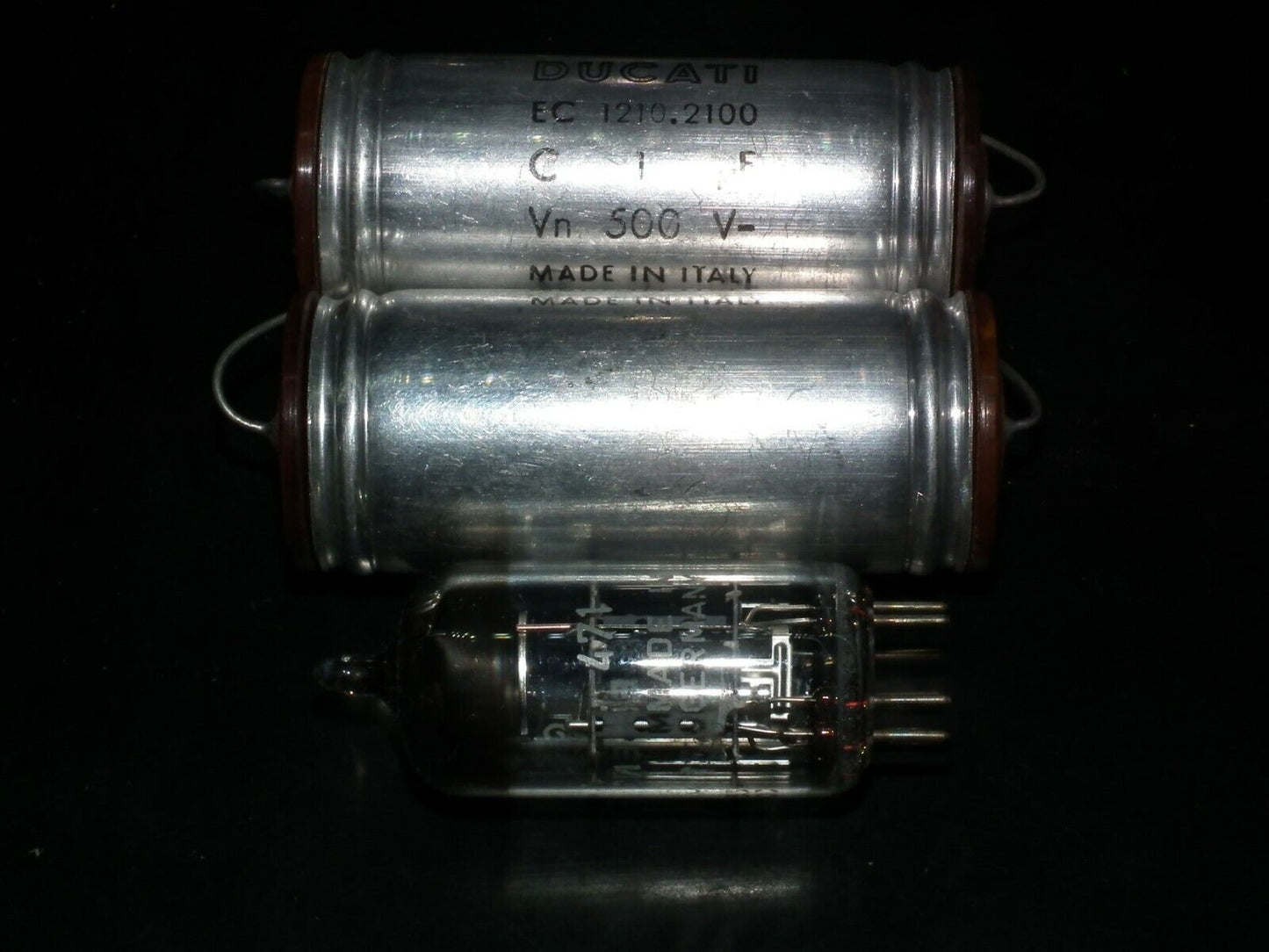Two NOS vintage PIO capacitors 1 uF / 500V Ducati Italy Paper In Oil