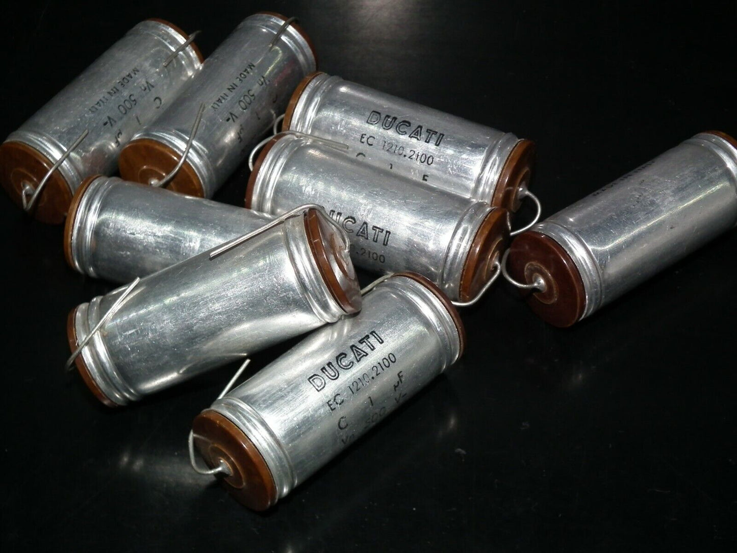 Two NOS vintage PIO capacitors 1 uF / 500V Ducati Italy Paper In Oil