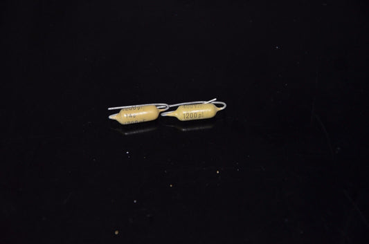 Two vintage Mullard Mustard Philips Capacitors 1200pF / 400V Marshall,Fender, ..