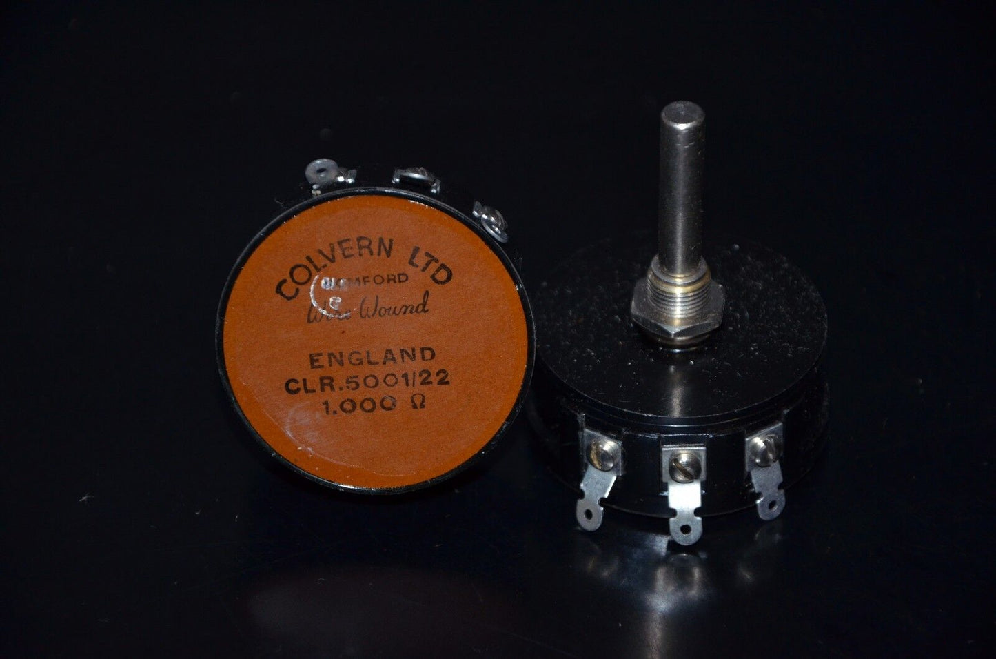 Two (2) NOS Colvern vintage wire wound potentiometers 1000 Ohm 5W CLR.5001/22