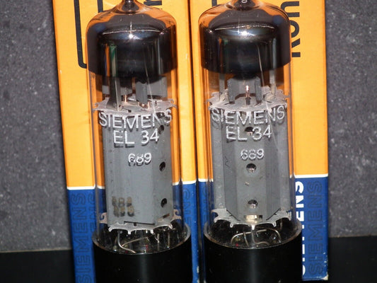 EL34 Siemens 6CA7 NOS NIB Platinum Matched pair WELDED PLATES OO getter EI Nis