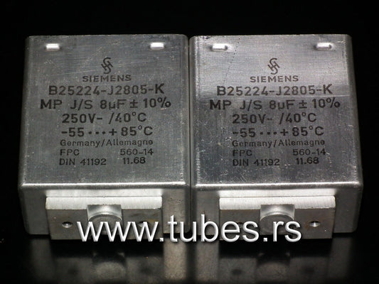 Two vintage Siemens PIO capacitors 8 uF / 250V Klangfilm tube audio West Germany