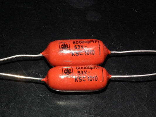 Two polystyrene capacitors 60000pF 0.060uF 63V ISKRA SIEMENS HI End Tube