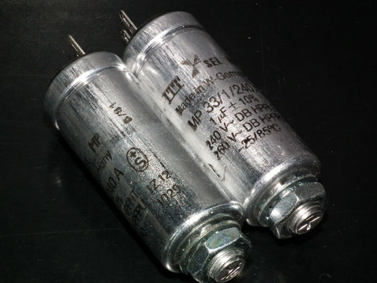 Two NOS MP capacitors 1 uF / 260V AC ITT Lorenz (PIO - Paper in oil capacitor)
