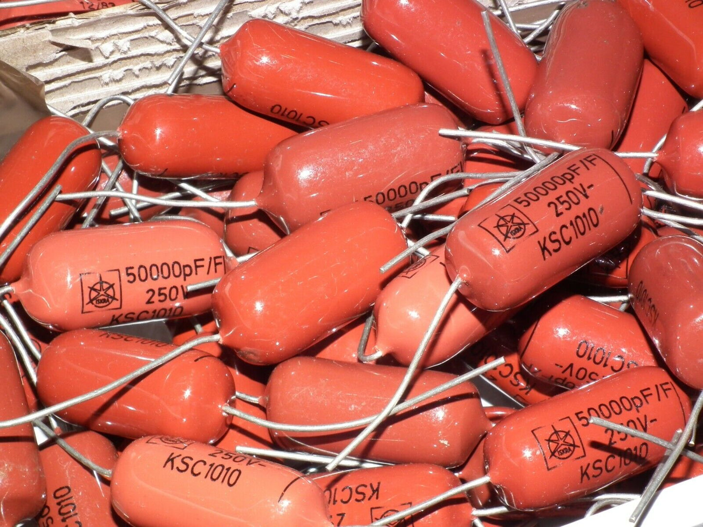 Two polystiren capacitors 50000pF 0.05uF 250V ISKRA SIEMENS 1974 HI End Tube Amp