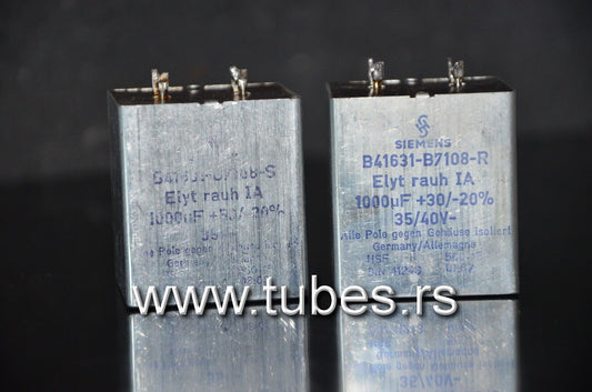 Two vintage Siemens electrolytic capacitors 1000uF  35V Klangfilm, West Germany