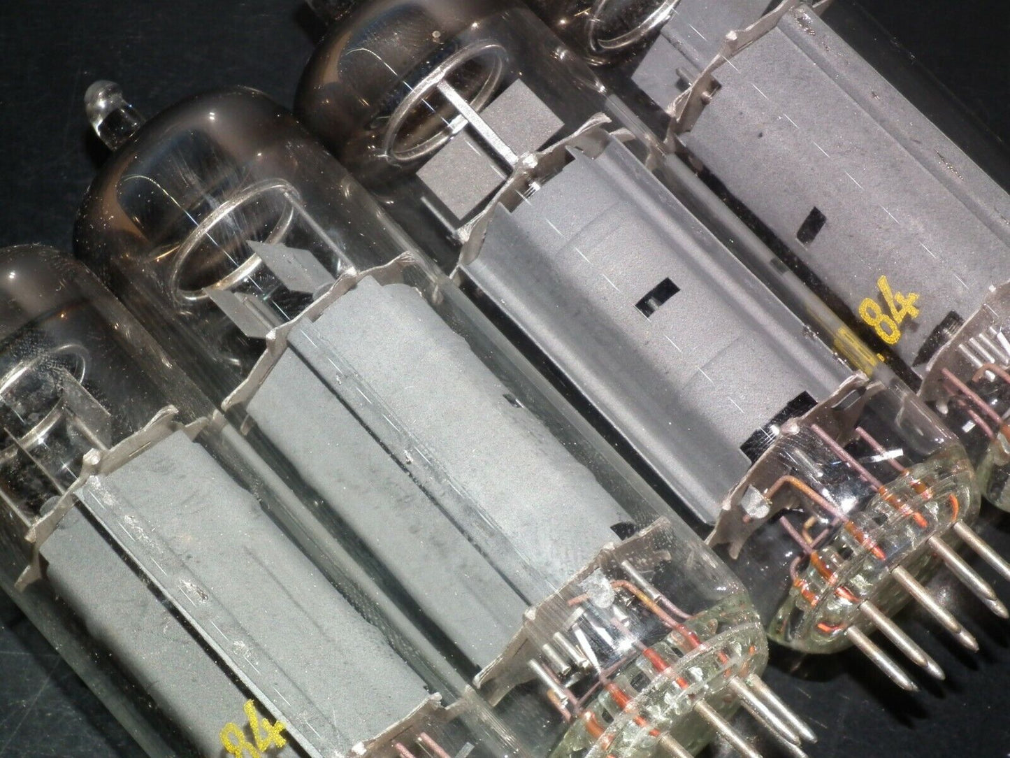 EL84 6BQ5 RFT Germany - NOS platinum matched quad - early 60s RARE WELDED PLATES