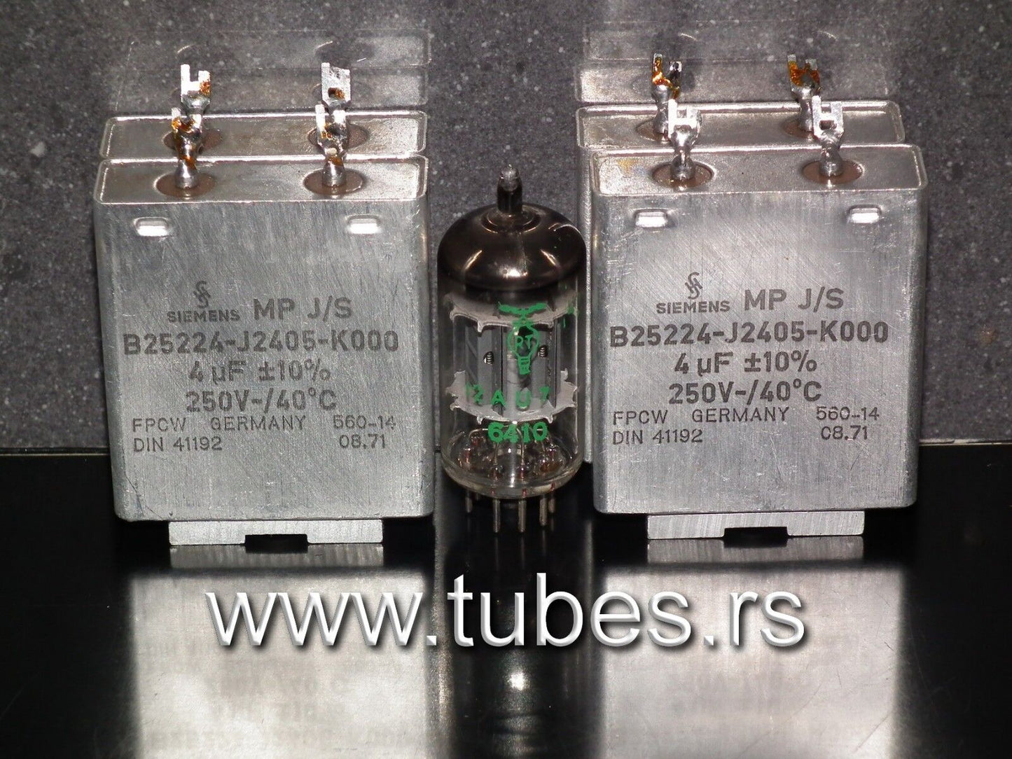 Two vintage Siemens PIO capacitors 4.0 uF / 250V Klangfilm tube audio