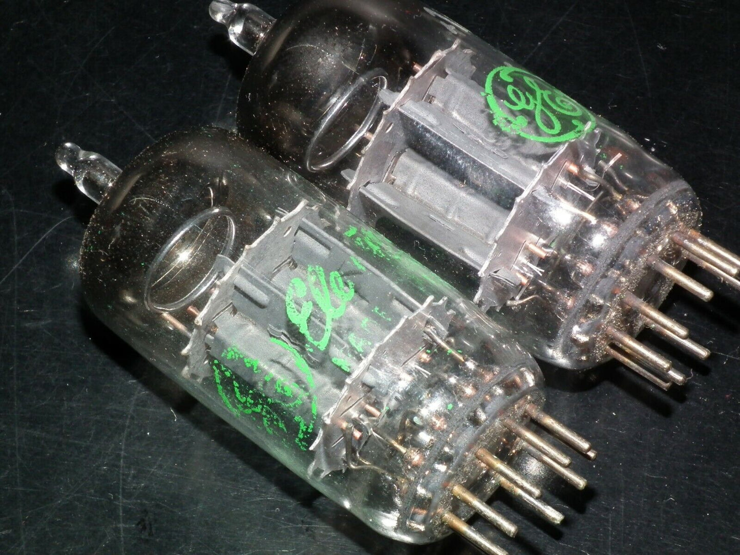 12AU7A General Electric ECC82  - Platinum Matched Pair - NOS NIB Green printing