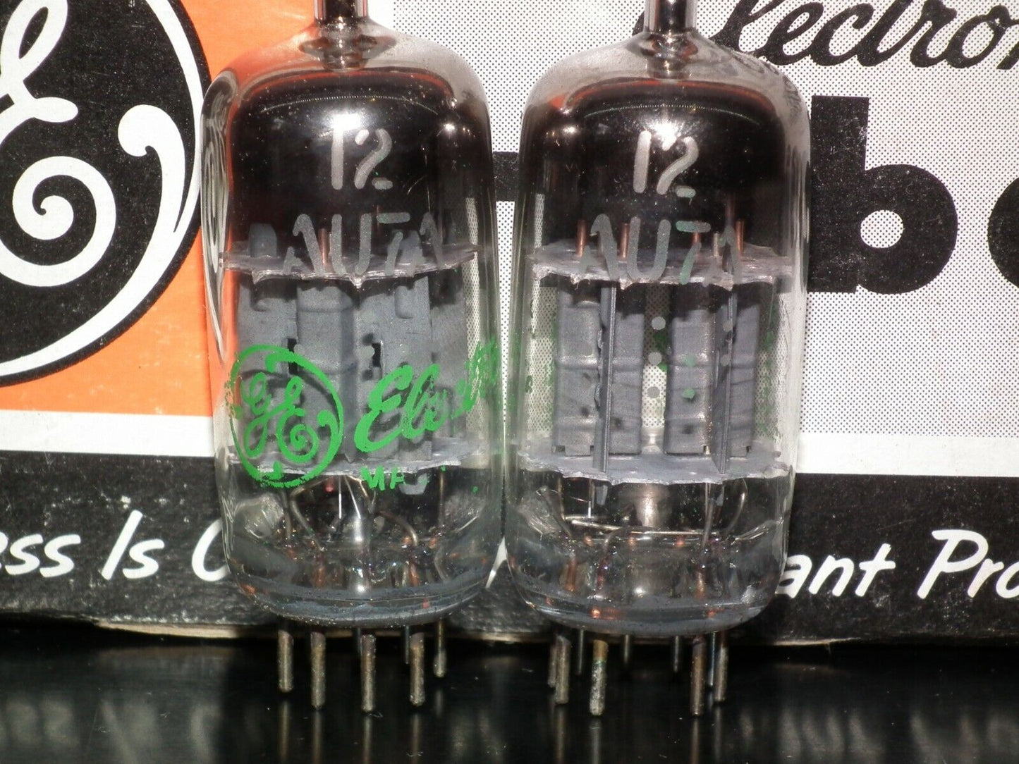 12AU7A General Electric ECC82  - Platinum Matched Pair - NOS NIB Green printing