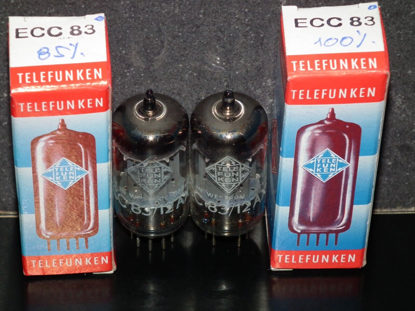 Matched Pair 12AX7 Telefunken ECC83 Tested 85/100% Smooth Matched Pair 12AX7 Telefunken ECC83 Tested 85/100% Smooth