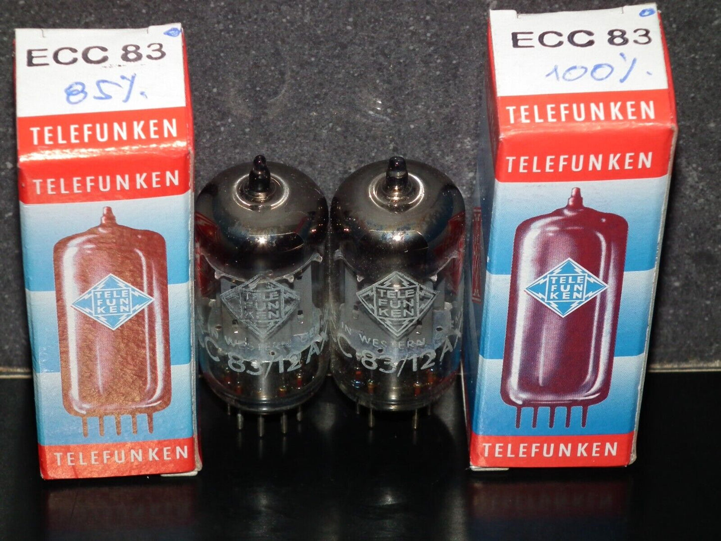 Matched Pair 12AX7 Telefunken ECC83 Tested 85/100% Smooth Anodes DB Berlin Codes