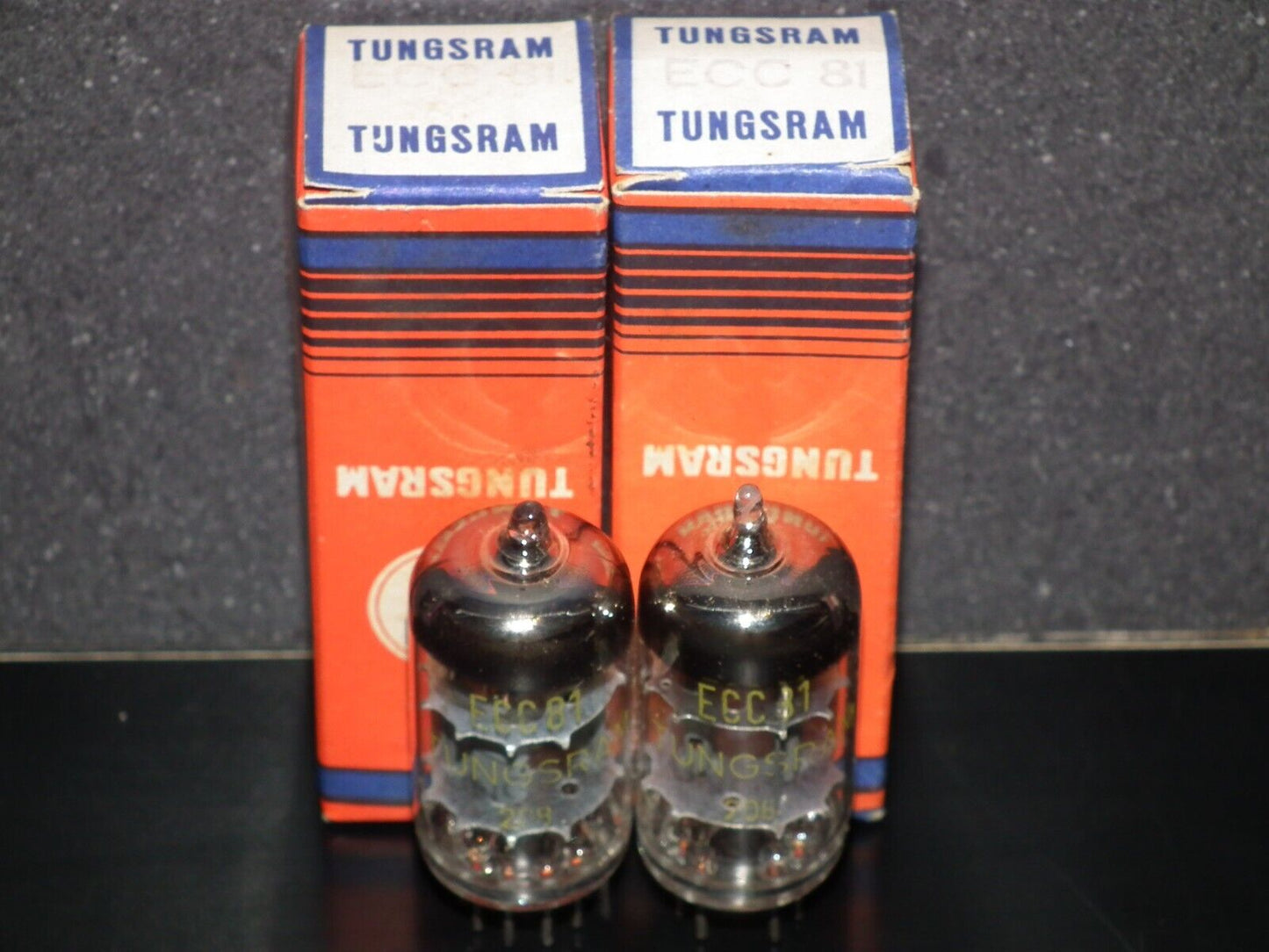 Platinum matched pair ECC81 Tungsram 12AT7 NOS NIB RARE Foil Disc Getter mid 50s
