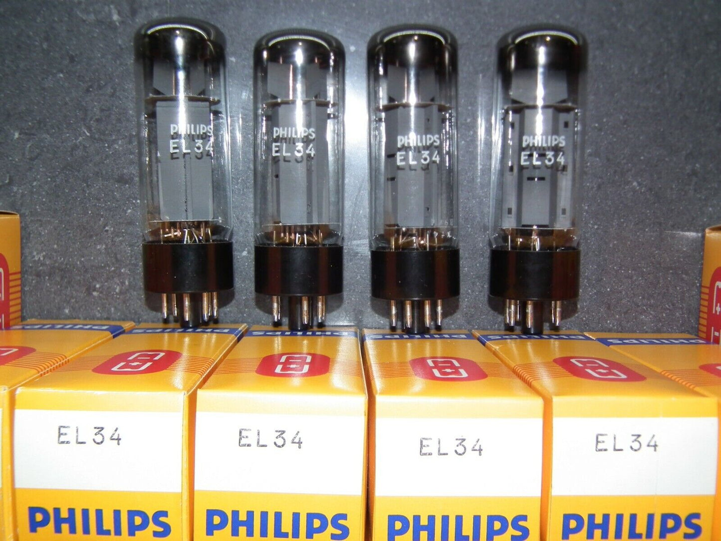 EL34 Mullard Platinum Matched Quad NOS NIB Blackburn Xf4 1979, rebranded Philips