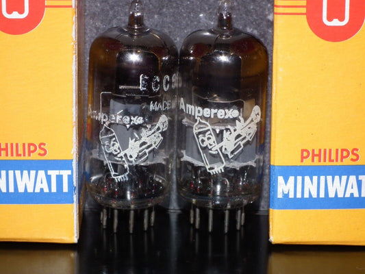 Platinum Matched Pair ECC88 Amperex Bugle Boy tested NOS Balanced sections