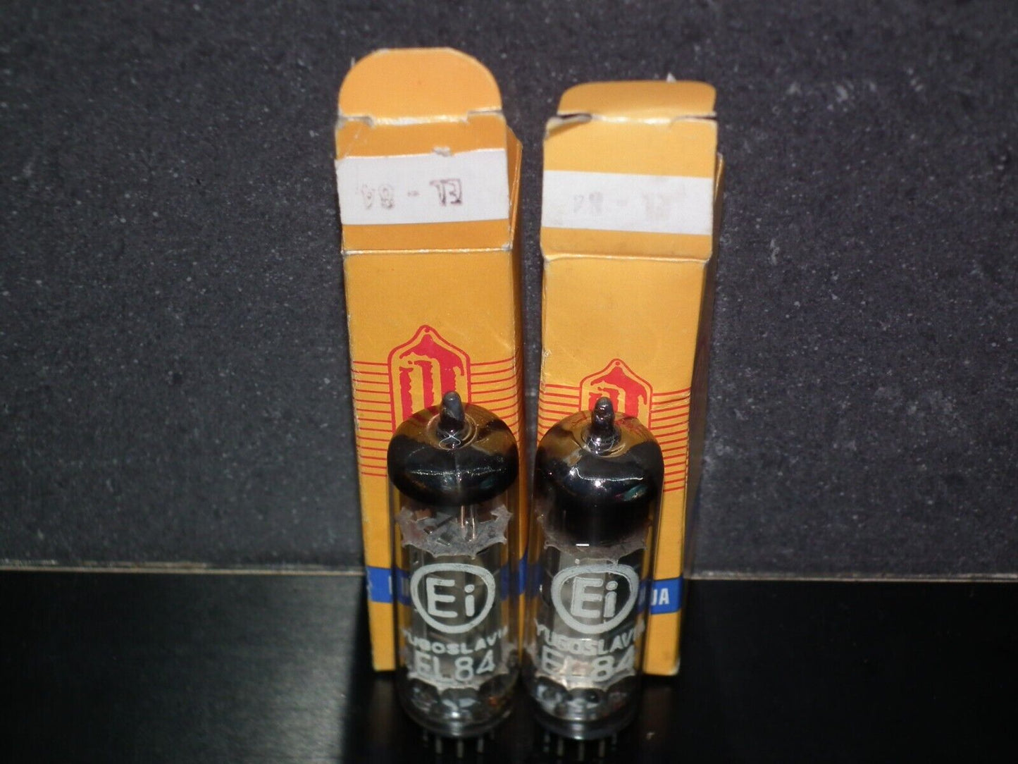 EL84 6BQ5 EI Yugoslavia - NOS platinum matched pair Silver anodes Mullard tools
