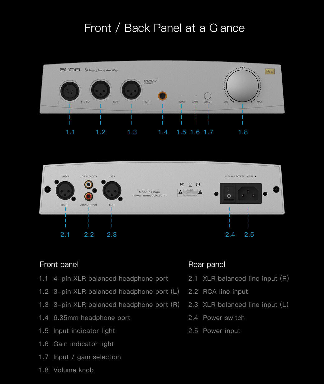 Aune S7 Headphone Amplifier HIFI Audio Earphone AMP Balanced