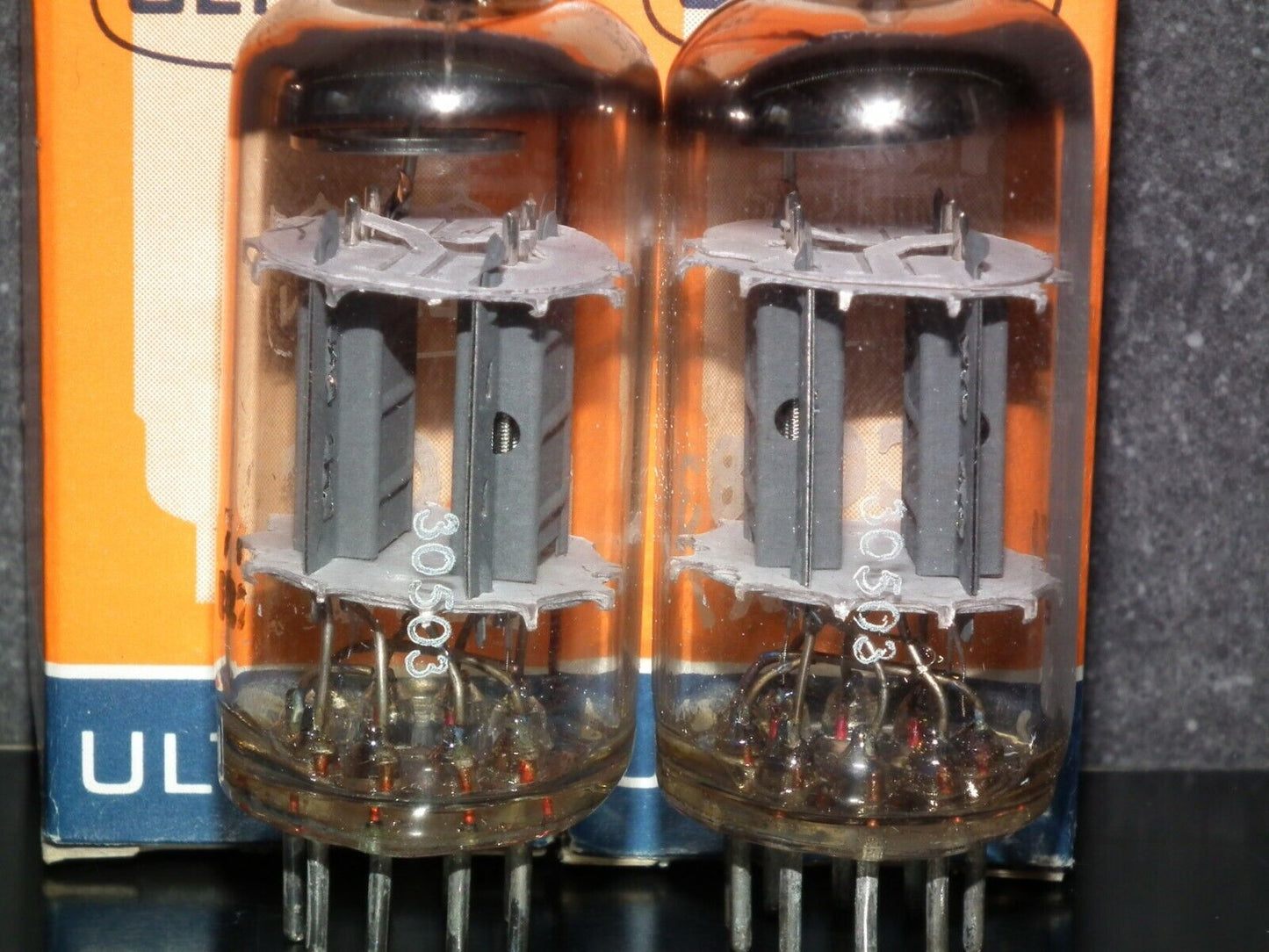 ECC83 Philips France 12AX7 Matched Pair Ribbed plates, Rebranded ULTRON NOS NIB