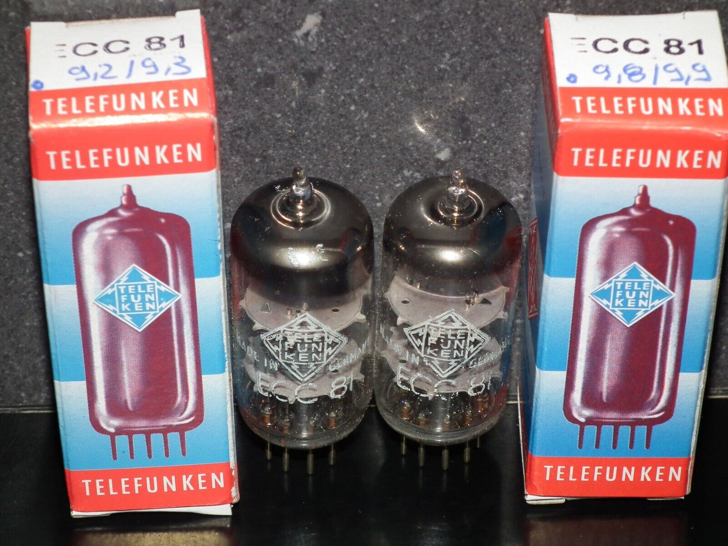 NOS Matched Pair ECC81 Telefunken 12AT7 Diamond Bottom Same Codes West Germany