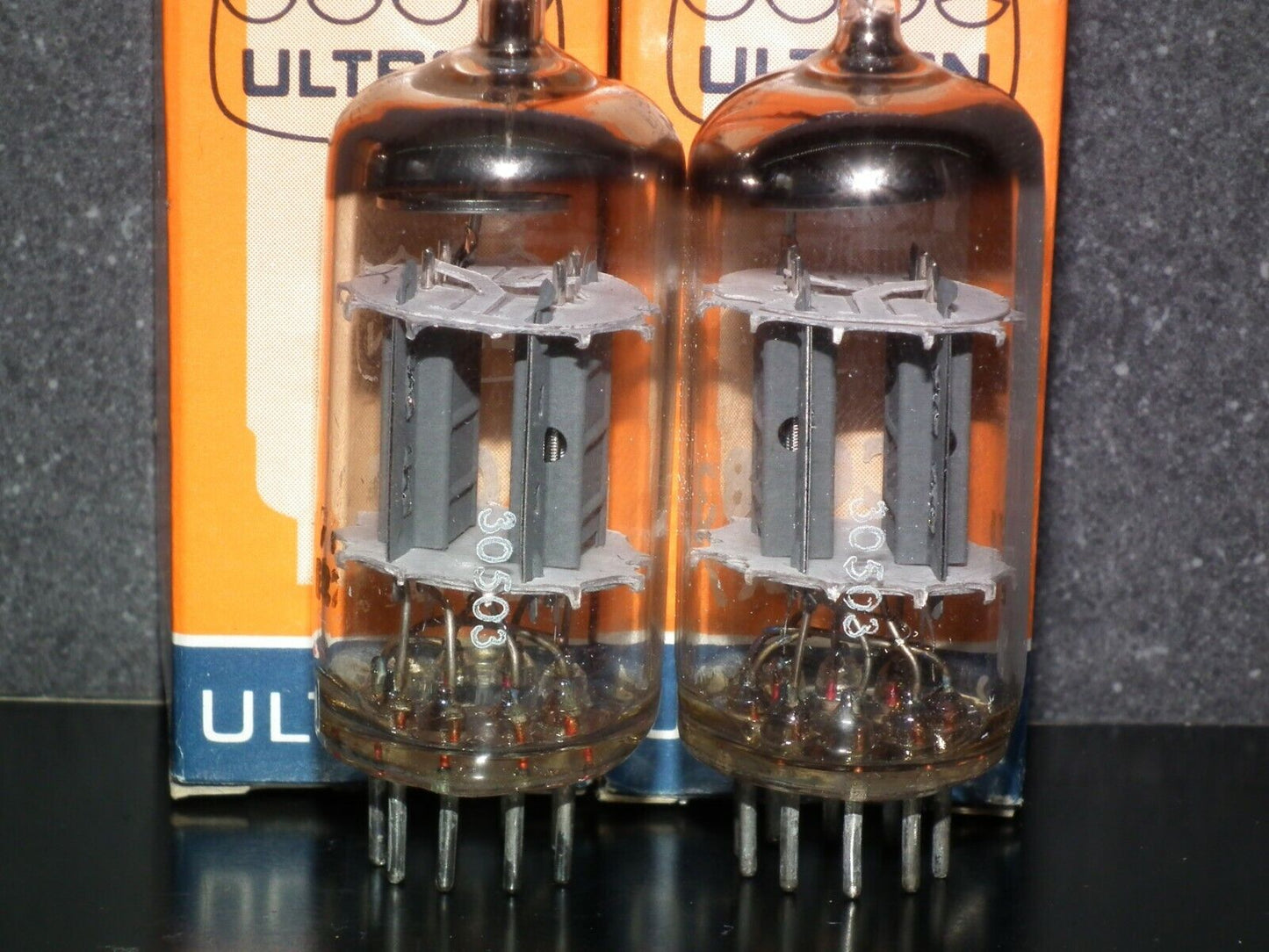 ECC83 Philips France 12AX7 Matched Pair Ribbed plates, Rebranded ULTRON NOS NIB