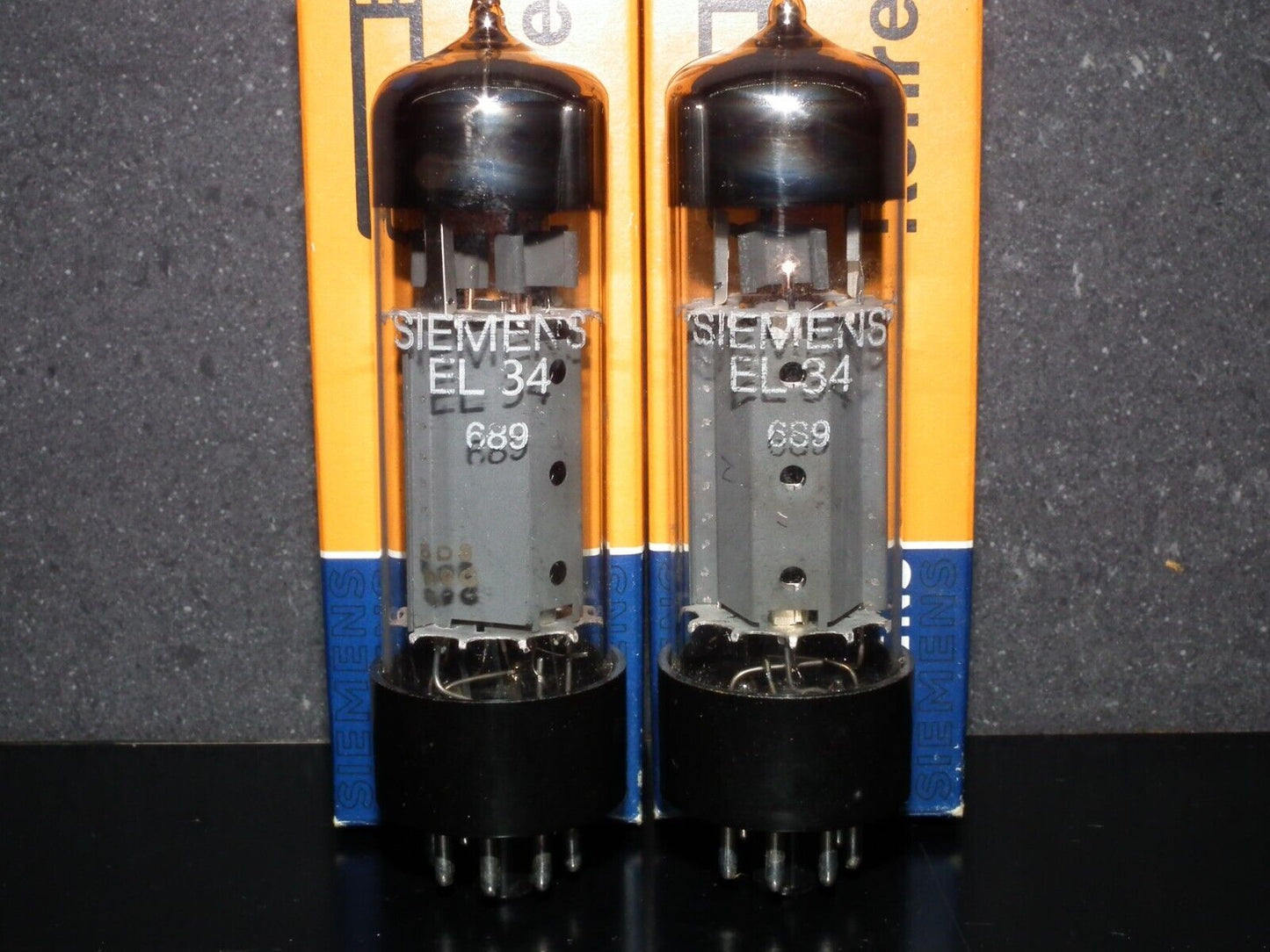 EL34 Siemens 6CA7 NOS NIB Platinum Matched pair WELDED PLATES OO getter EI Nis