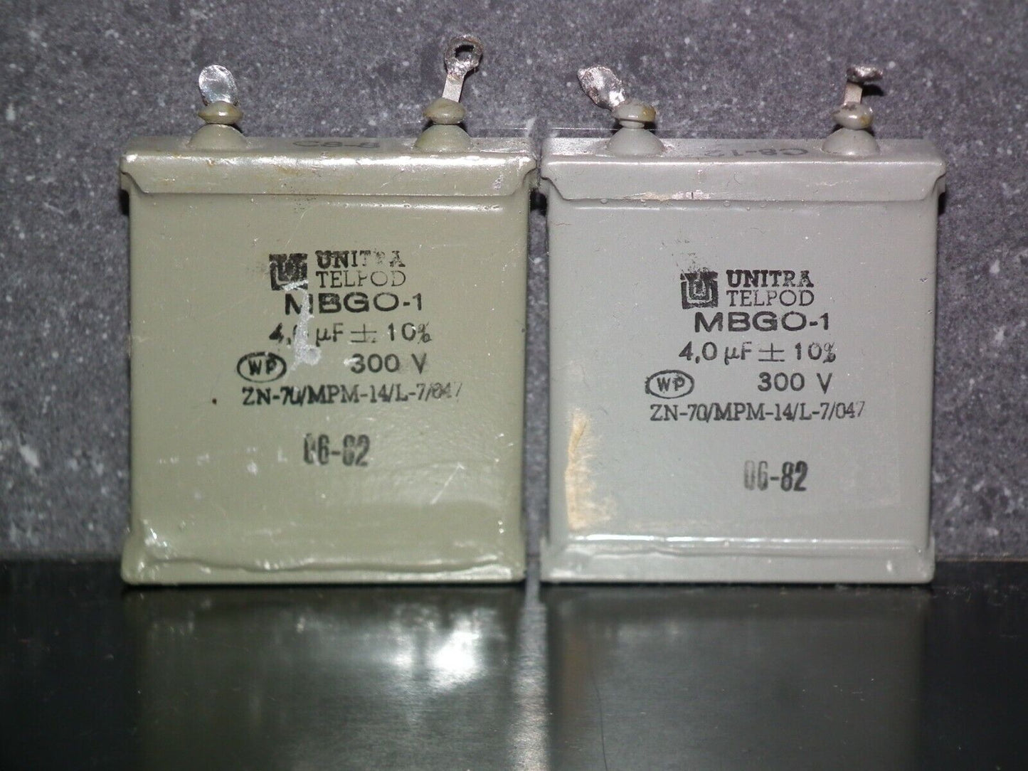 Two vintage Unitra PIO capacitors 4uF 300V 4mfd tube audio Glass End Seal 1981