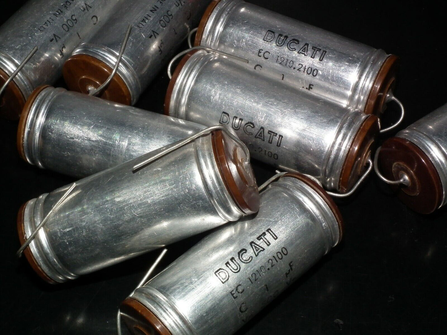 Two NOS vintage PIO capacitors 1 uF / 500V Ducati Italy Paper In Oil