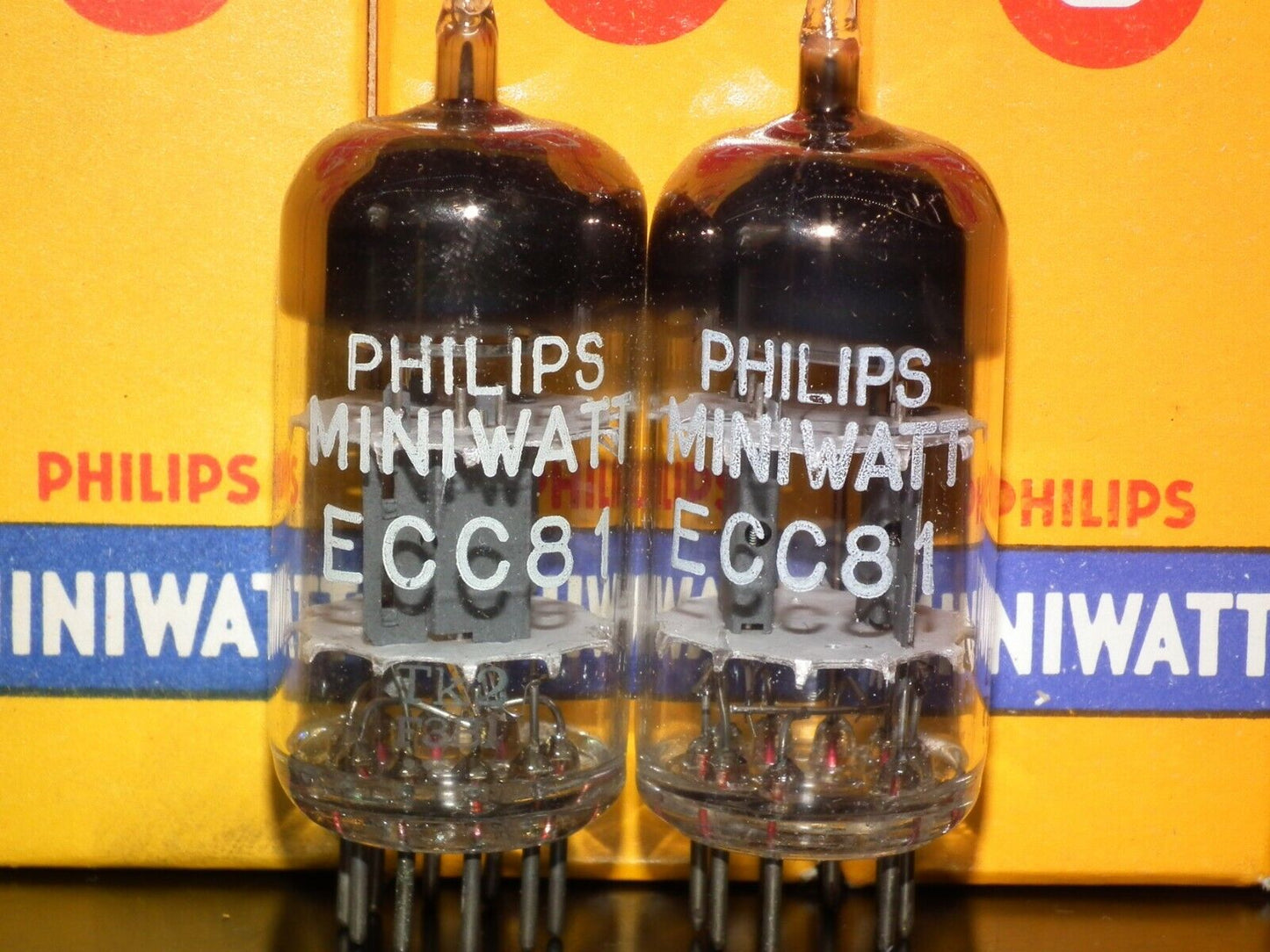 Philips ECC81 (12AT7) NOS NIB Platinum matched pair Tk2 Big Ring Getter 1963