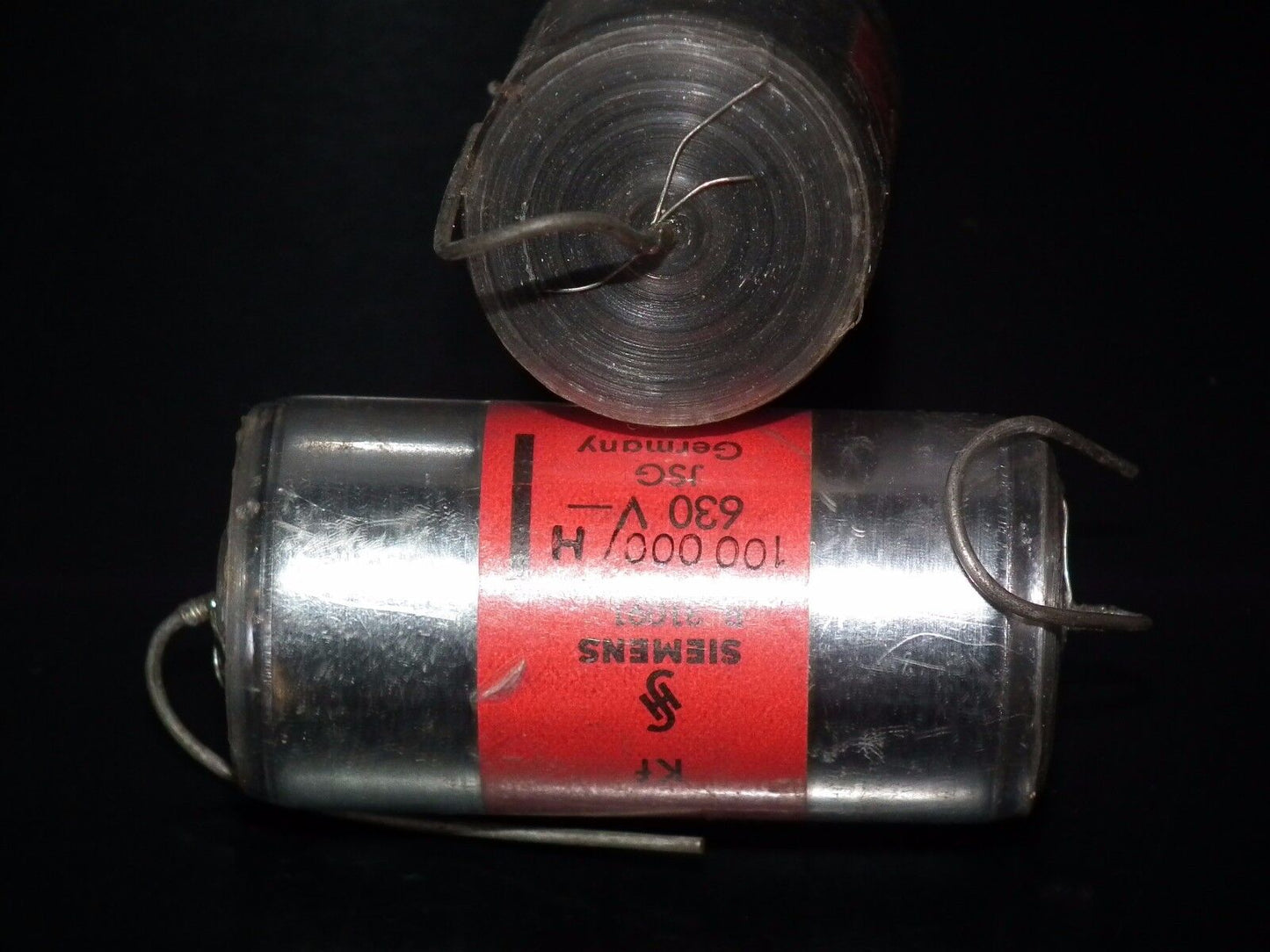 Two vintage NOS Polystyrene Capacitors 0.1mfd / 630V Siemens Klangfilm Hi End