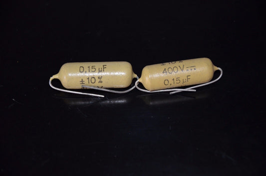 Two vintage Mullard Mustard Philips Capacitors 0.15mfd / 400V Marshall,Fender ..